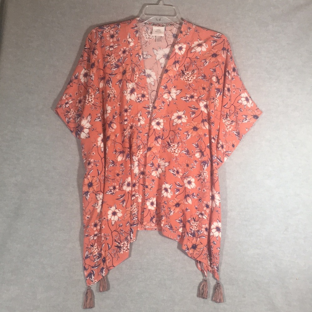 KNOX ROSE Floral Print Oversized Relaxed Fit Comfy Kimono with Tassels